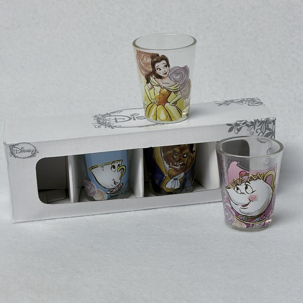 Disney Beauty & The Beast Set of 4 Shot Glasses Set / 1.5 oz Glass Open Box
